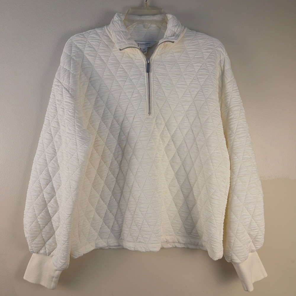 Modern Supply by Sanctuary Womens Cream Quilted Quarter Zip Pullover M